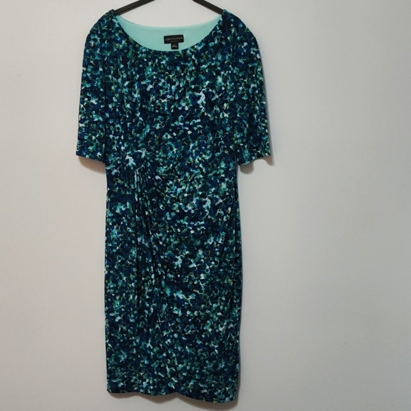 Connected Apparel Dress Size 16 Blue & Green Easter Short Sleeve Midi Sheath - Picture 1 of 12